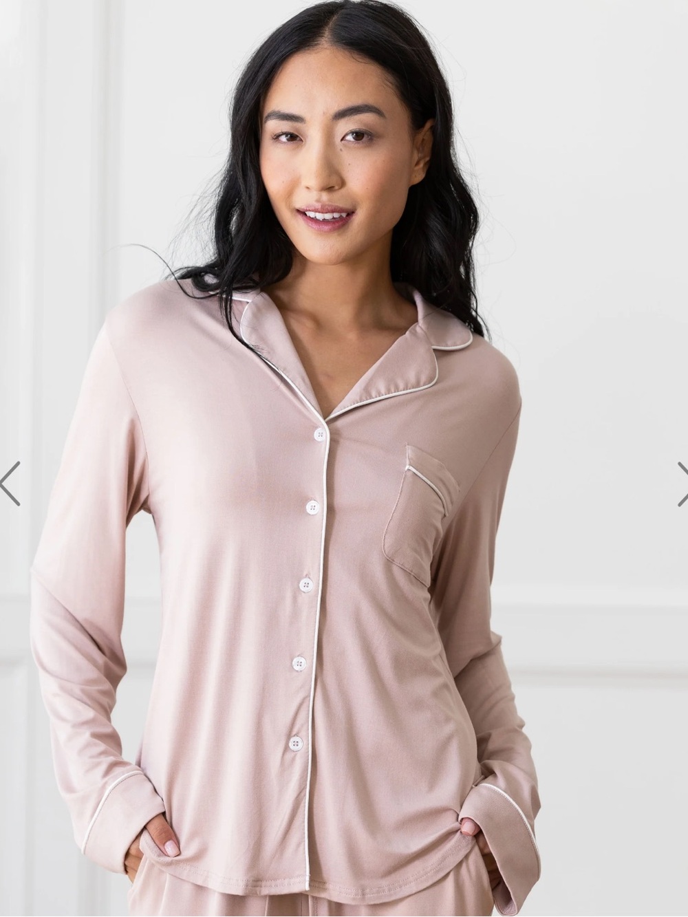 Cozy Earth Organic Soft Pink Women's Pajama Top with Contrast Piping